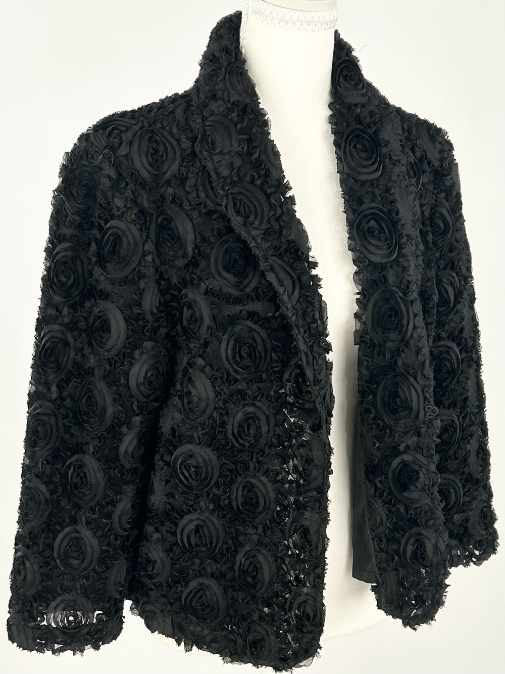 TRIBAL Dark Romantic Black Rosette Appliqué Bolero Jacket Size 10